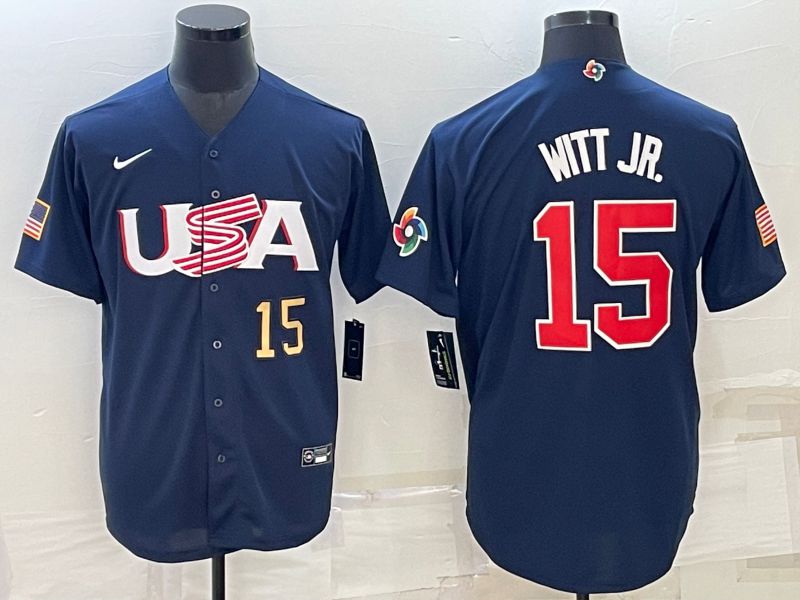 Men 2023 World Cub USA #15 Witt jr Blue Nike MLB Jersey3